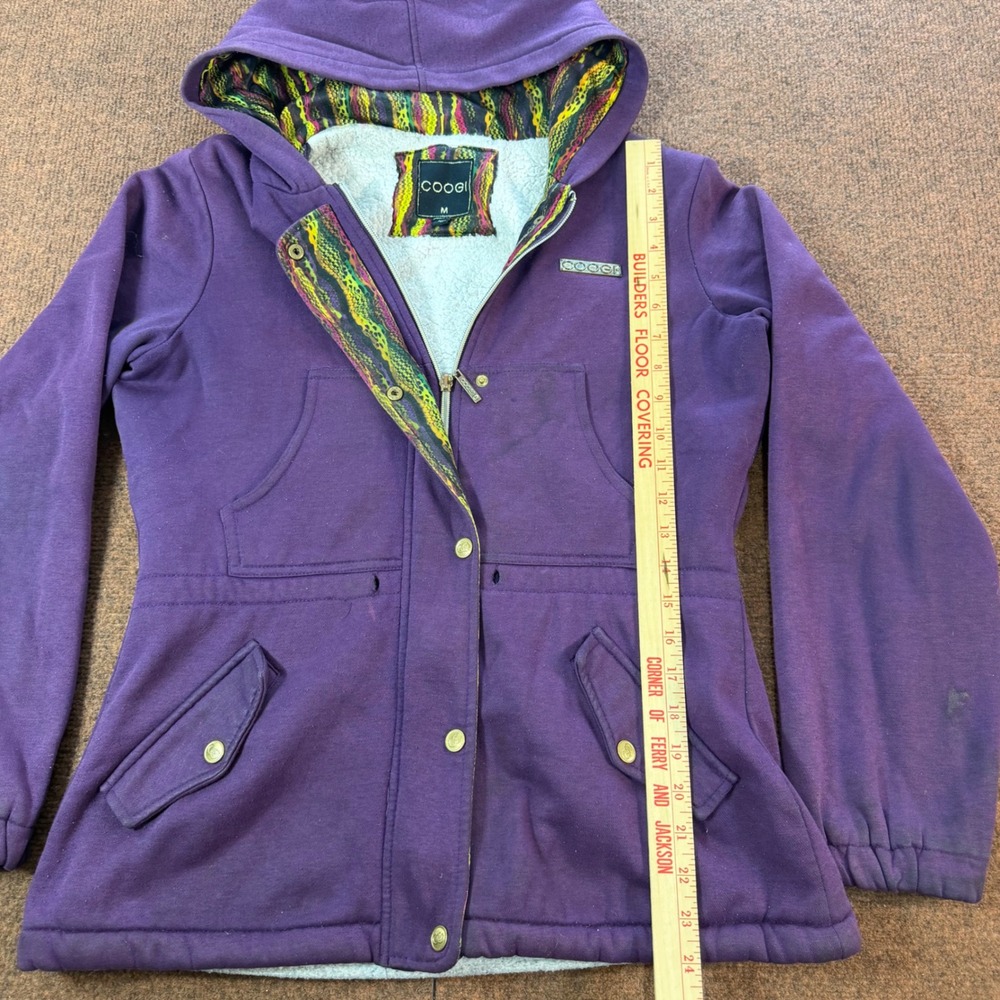 B+ Coogi Purple Sherpa Lined Hooded Parka Jacket Embroidered Logo Womens Medium